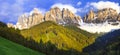Stunning Alpine scenery of breathtaking Dolomites rocks mountains in Italian Alps, South Tyrol, Italy.