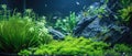 A Stunning Amanostyle Freshwater Aquarium Featuring Vibrant Characins Amidst Serene Nature Royalty Free Stock Photo