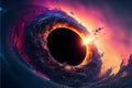 Event horizon of a black hole in nebula background wallpaper art