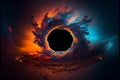 Event horizon of a black hole in space nebula background wallpaper art