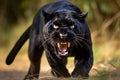 Stunning angry wild black jaguar looking at camera. Amazing wildlife. Generative Ai