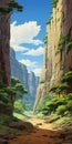 Anime-inspired Landscape Art: Majestic Mountains And Enchanting Path