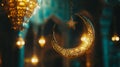 Elegant Arabic Design Featuring Moon and Star Symbols for Ramadan Blessings and Religious Celebrations Royalty Free Stock Photo