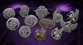 Collection of Intricate Celtic Knotwork and Mythical Griffin Designs on Purple Background Royalty Free Stock Photo