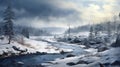 Winter Stream Forest: A Photorealistic Landscape In Quebec Province