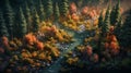 Artistic Scene Of Fall Forest And River In 2d Game Art Style