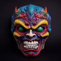 Colorful Demon Mask: Hyper-realistic Sculpture With Traditional Chinese Influence