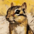 Expressive Oil Painting Of Chipmunk In Yellow Background - Joram Roukes Style