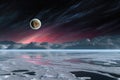 a stunning aurora display on the icy surface of europa
