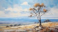 Stunning Australian Landscape Painting: Lone Tree In The Hills