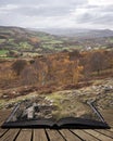 Stunning Autumn Fall landscape scene from Surprise View in Peak District in England coming out of pages in magical story book