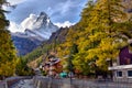 Stunning autumn scenery of famous alp peak Matterhorn. Swiss Alps, Valais Royalty Free Stock Photo