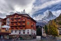 Stunning autumn scenery of famous alp peak Matterhorn. Swiss Alps