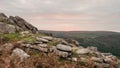 Stunning Autumn sunset landscape image of view from Leather Tor