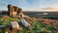 Stunning Autumn sunset landscape image of view from Leather Tor