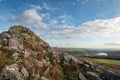 Stunning Autumn sunset landscape image of view from Leather Tor