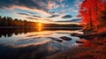 Stunning Autumn Sunset Over A Serene Lake Royalty Free Stock Photo
