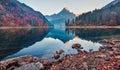 Stunning autumn view of Obersee lake, Nafels village location. Marvelous morning scene of Swiss Alps, canton of Glarus in Switzerl