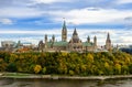 Autumn view of Parliament Hill and Ottawa River in Ottawa, Canada Royalty Free Stock Photo