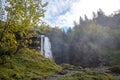 stunning autumnal landscape Oytal valley with Stuibenfall waterfall, allgau