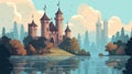 Enchanting Castle with Moat & Turrets | Background Illustration