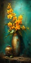 Stunning background of vividly colored flowers in a metal vase o