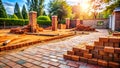 Stunning Backyard Patio Construction with Red Brick Pavers A Comprehensive Guide to Hardscaping Projects Royalty Free Stock Photo