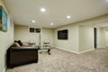 Stunning basement interior with wet bar