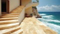 Stunning beachfront patio with stone stairs Royalty Free Stock Photo