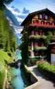 Stunning beautiful house background alps