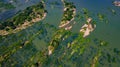 Green sandy islands in Mekong River aerial shot, Si Phan Don, Laos Royalty Free Stock Photo