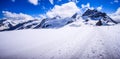 Stunning Beautiful Panoramic view of Snowcapped Bernese mountain alps Landscape in Jungfrau region, Bernese Oberland, Switzerland Royalty Free Stock Photo