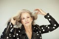 Stunning beautiful and self confident best aged woman with perfect grey hair, hairstyle