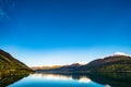 Stunning beautiful view beside lake Wanaka with alps mountain. Noon scenery with blue sky. I Royalty Free Stock Photo