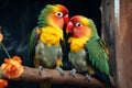 Stunning beauty Closeup of love birds displays their colorful elegance