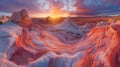 Desert panaromic sunset landscape. AI generated art