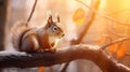 The Stunning Beauty Of A Female Squirrel On A Sunlit Branch