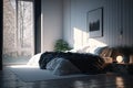 The Stunning bedroom boasts Beauty of Minimalism Modern Scandinavian influence bedroom,AI Generative Royalty Free Stock Photo