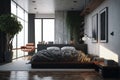 The Stunning bedroom boasts Beauty of Minimalism Modern Scandinavian influence bedroom,AI Generative Royalty Free Stock Photo