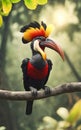 Stunning big hornbill on branch in deep forest, AI generated Royalty Free Stock Photo