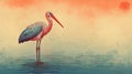 Stunning Bird Painting In Light Red And Blue With Detailed Illustrations