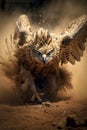 Stunning bird of prey trying to flap its wings in a sand storm in the desert. Amazing Wildlife. Generative Ai