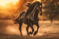 Stunning Black Stallion Running Free at Sunset Royalty Free Stock Photo