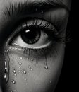 Raw Emotion: The Tear-Stained Eye of a Girl - Captured in Striking Black and White