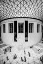 Stunning black and white photograph of the interior of the British Museum in London, England