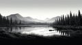 Stunning Black And White River And Mountain Illustration