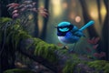 Stunning blue Fairy Wren bird in a forest, warm lighting Royalty Free Stock Photo