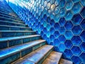 Stunning Blue Hexagonal Tile Steps in LowLight Architectural Panorama Closeup View of Exquisite Detail and Textured Royalty Free Stock Photo