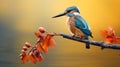 Stunning Blue Kingfisher Perched On Autumn Branch