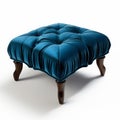 Stunning Blue Velvet Victorian Foot Stool With White Background Royalty Free Stock Photo